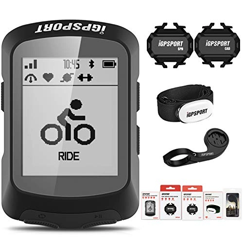 Ordinateurs de vélo : iGPSPORT iGS520 Compteur de vélo ANT+ sans fil multilingue GPS avec moniteur de fréquence cardiaque, support pour vélo, capteur de vitesse de cadence (Combo 4)