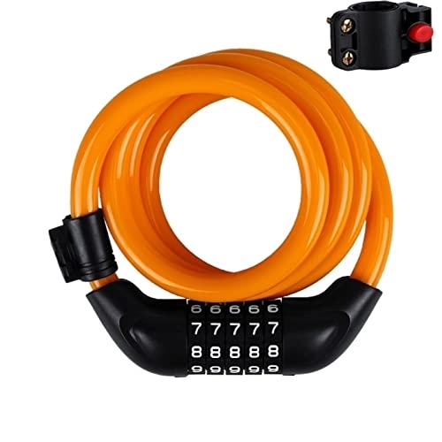Verrous de vélo : Serrure de vélo véhicule électrique mot de passe à cinq chiffres VTT bande fil anneau allongé gras Anti-vol équipement d'équitation (Color : Orange)