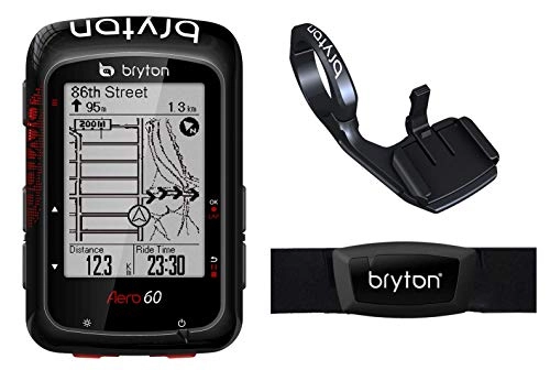 Computer per ciclismo : Bryton GPS Aero 60H con HRM E Supporto Frontale Aero MOUN