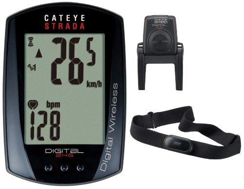 Computer per ciclismo : CatEye Strada CC-RD420DW FA003524047 - Computer da Bicicletta, con cardiofrequenzimetro 2, 4 GHz, Colore: Nero