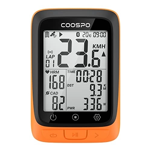 Computer per ciclismo : COOSPO BC107 Ciclocomputer GPS Senza Fili, Calibrazione Automatica del Tempo di Acquisizione del Segnale, Impermeabile IP67 | Bluetooth ANT+| 2, 4 Pollici Retroilluminazione Automatica, Arancione