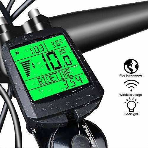 Computer per ciclismo : KOYOSO Contachilometri Bici Senza Fili, Impermeabile Ciclocomputer Bici Wireless con LCD Retroilluminato Display, Cinque Lingue