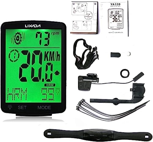 Computer per ciclismo : TXY Computer da bicicletta wireless, schermo LCD multifunzione for computer da bicicletta wireless 3 in 1 con sensore di frequenza cardiaca Velocità da mountain bike (Color : Black, Size : Green bac