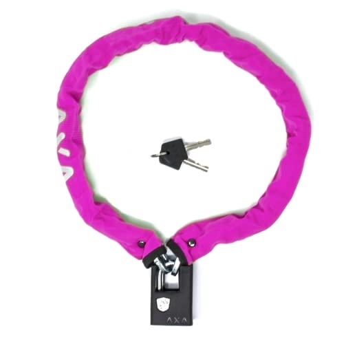 Lucchetti per bici : h2i Set di lucchetto AXA Clinch CH85 Plus in rosa e adesivo h2i, lucchetto per bicicletta con catena da 85 cm e Ø 6 mm in acciaio temprato, ca. 1100 g, alto livello di sicurezza di 8