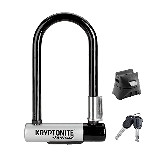 Lucchetti per bici : KRYPTONITE U-locks, Lucchetto Kryptolok Mini 7 Con Supporto Flexframe Unisex Adulto, Black Silver, Serie 2