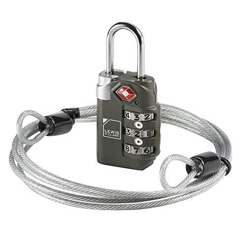 Lucchetti per bici : Lewis N. Clark TSA-Approved 3-Dial Combination Lock With 48in Steel Cable, Grey, One Size