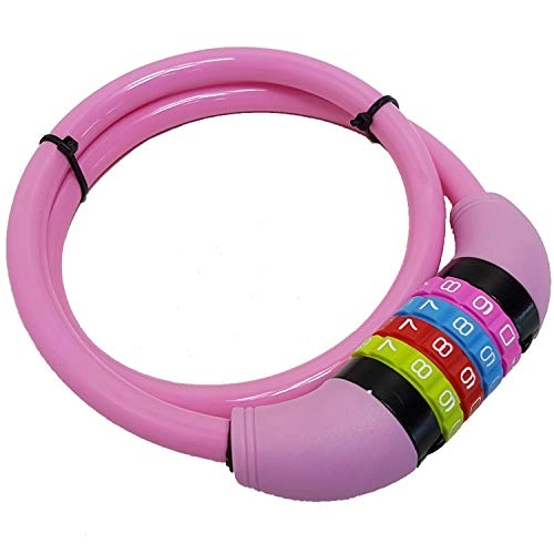 Lucchetti per bici : Lucchetto a combinazione numerica, 65 cm, corda in acciaio rivestito, da bicicletta, rosa