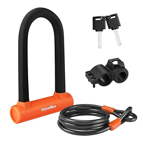 Lucchetti per bici : ValueMax Lucchetti a U per Bicicletta 2 in 1, Lucchetto per Bici a U con Cavo Flessibile da 1, 8m e Supporto, Lucchetto Bici Antifurto a U per Biciclette, Veicoli Elettrici, Motocicli