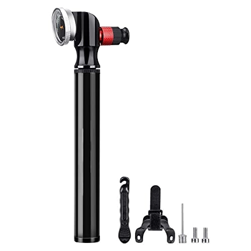 Pompe da bici : BRGOOD Mini pompa da bici da 300 PSI con manometro, 2 in 1 valvola telaio della bicicletta pompa con Presta e Schrader, portatile compatta per mountain bike, mountain bike (nero)