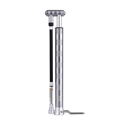 Pompe da bici : Commuter Bike Pump Portable High Pressure Mini Bicycle Hand Pump Vertical Basketball Inflatable Tube with Barometer Easy to Use (Color : Silver Size : 282mm)