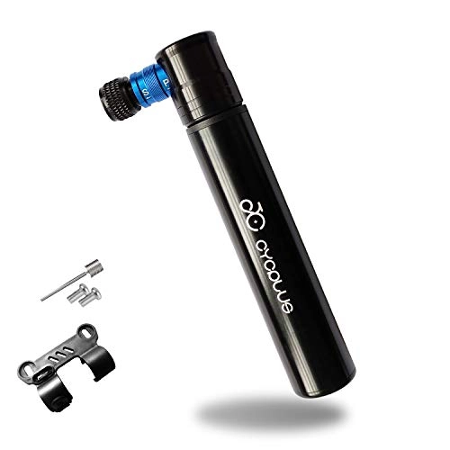 Pompe da bici : CYCPLUS - Mini pompa per pneumatici da bicicletta, portatile, con supporto in lega di alluminio, per pompa a sfera Schrader e Presta, blu