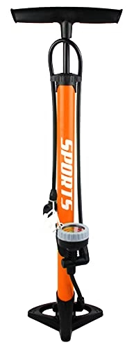 Pompe da bici : EM BIKE Pompa di gonfiaggio da pavimento, portatile, con manometro professionale, per valvole Presta e Schrader ad alta pressione (160 psi / 11 bar) (arancione o blu)