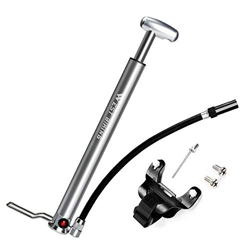 Pompe da bici : Eyand Argento Argento portatile pompa Bike - 160PSI Ciclismo Piano Pompe Adatto Presta Schrader Valve, in lega di alluminio Ciclismo Pompe montata su telaio con sfera Ago e inflazione Cone