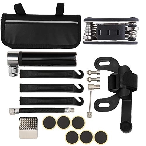 Pompe da bici : Gonfiatore per Bici, Kit di Riparazione per gonfiatore Portatile Nero / Argento, Pompa per Bicicletta 120PSI 16-in-1 per Accessori Bici Componenti Bici(Black)