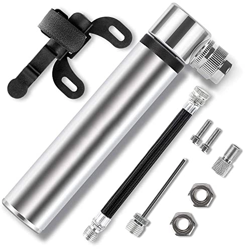 Pompe da bici : Mini Bike Pump Nozzle Fits all Valve Types Compact Lightweight Attaches Easily to Bike Frame Pumps all Bicycle Tire Tubes (Color : Red) (Silver)