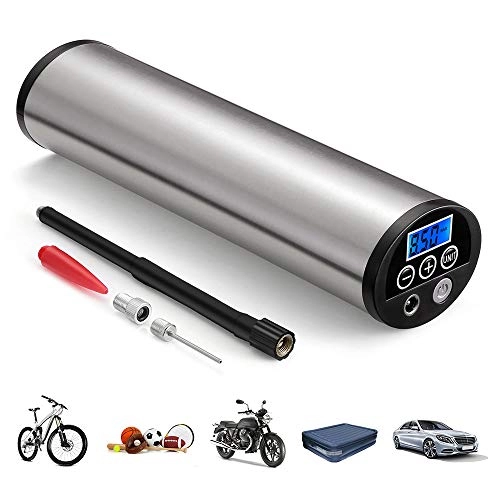 Pompe da bici : Mini gonfiatore elettrico con manometro della pressione dei pneumatici e luce di emergenza LED portatile del monitor di pressione della bicicletta pompa ad aria per Mountain Bike della bicicletta