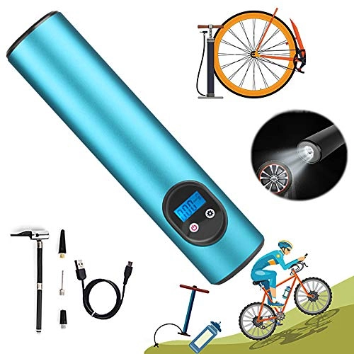 Pompe da bici : Mini pompa portatile della bici, pneumatici pompa di gonfiaggio, Tyre Preset pressione pompa da bicicletta con pneumatici Digital LED Manometro Luce d'emergenza, adatto a tutte le biciclette, Blu