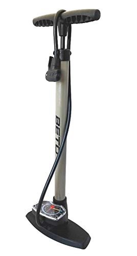 Pompe da bici : P4B | Pompa da Pavimento per bicicletta con manometro - per tutte le valvole dunlop, francese, automatica | Pressione nominale = 6 bar / 90 psi | Pompa a terra (A) Grigio con grande manometro)