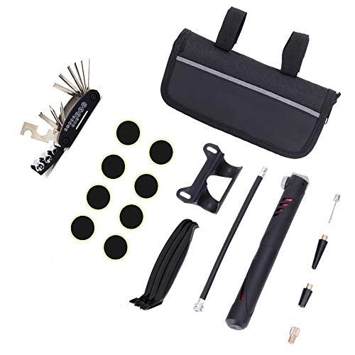 Pompe da bici : Pompa da Bici Kit di riparazione della foratura, kit di montaggio Mini Pompa manuale for bici con tubo di gonfiaggio esteso senza valvola adatta Presta e valvola Schrader per Bici da Strada, Mountain