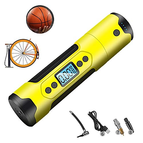 Pompe da bici : Portatile compressore aria, pompa bici, Display Digital Wireless gonfiatore ad alta pressione con la luce emergenza digitale pneumatici Manometro, Set per auto Montagna / bici della strada, Giallo