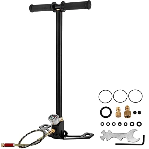 Pompe da bici : VEVOR Pompa PCP, Pressione 4500 PSI (0-30 MPa), Pompa Manuale ad alta Pressione, Pompa di Riempimento Gas Aria 3 Stadi, Pompa Staffa di Carica PCP, Raffreddamento ad Acqua, Nera, Acciaio Inossidabile