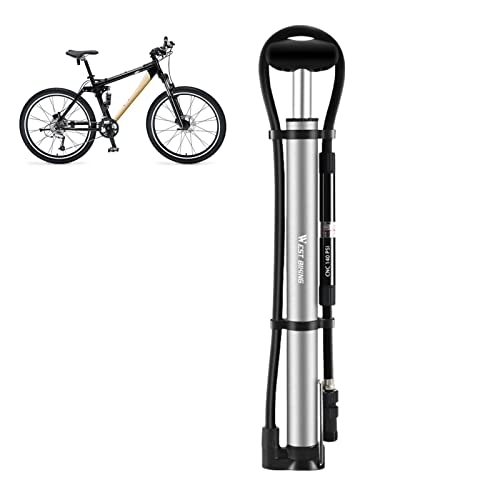 Pompe da bici : ZMKY Mini pompa per bici con manometro, pompa ad aria portatile per palline con ago a sfera, pompa per bicicletta in lega di alluminio, compatibile con due valvole, kit di riparazione di forature