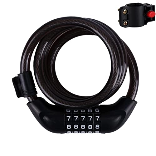 Bike Lock : 1set 5-Digit Code Bike Security Combination Locks Padlock Motorcycle Scooter Anti-Theft Steel Cable Lock Accessories Portable (Color : Black)