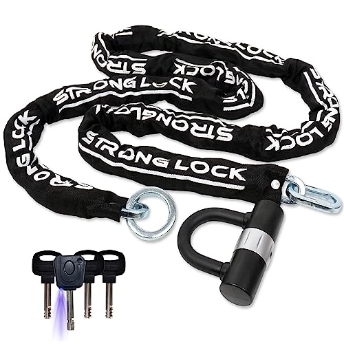 Bike Lock : AKM Anti-Theft 10KS 8.2ft / 250cm x 10mm Thick Motorcycle Chain Lock Heavy Duty Bike Chain Locks with 4 Keys Security 16mm U Lock Disc Lock, Cut Proof Bicycle Chain Lock, Motorcycles, Scooter, Moped