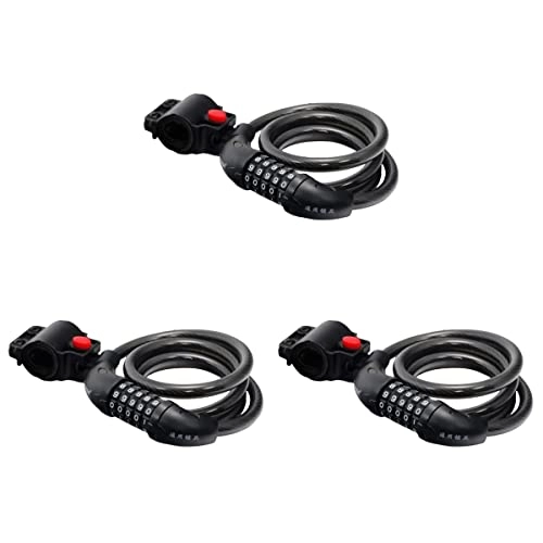 Bike Lock : Amosfun 3pcs 5 Digit Cycling Heavy Duty 120cm Cable Password Bike Cable Lock Cable Lock (Black)