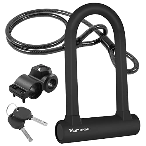 Bike Lock : Bicycle Lock Anti-Theft U Lock MTB Road E-Bike Motorcycle Lock Steel Security Lock with 2 Keys Cycling Accessories (Color : U Lock with Cable)