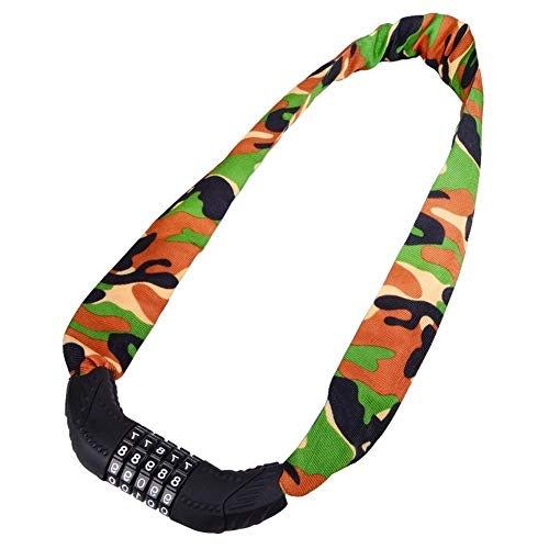 Bike Lock : Bicycle lock Bicycle Bicycle Chain Code Lock, with Hard Alloy Steel Lock, 5-digit Resettable Combination Code, 100cm, Camouflage Green
