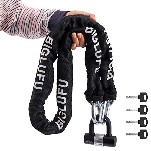 Bike Lock : BIGLUFU Bike Lock Motorcycle Chain Locks 5ft / 4ft Long Heavy Duty, Square Chains, Ideal for Generator, Gates, Motorcycle, Motorbike (120cm / 4ft 3kg Chain with a 4 Keys U Lock)