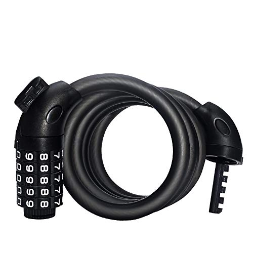 Bike Lock : Bike Cable Locks, Black Strong Security 5 Digit Resettable Combination Coiling Lock, Long Safe Anti-Theft Bicycle Cycling Cable Lock For Folding Bike Bicycle Outdoors