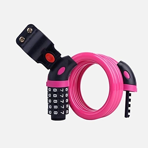 Bike Lock : Bike Cable Locks, Security 5 Digit Resettable Combination Coiling Lock, Pink Anti-Theft Bicycle Cycling Cable Lock For Folding Bike Bicycle Outdoors