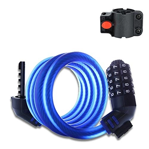 Bike Lock : Bike Cable Locks, Security 5 Digit Resettable Combination Coiling Lock, Safe Strong Long Blue Anti-Theft Bicycle Cycling Cable Lock For Folding Bike Bicycle Outdoors