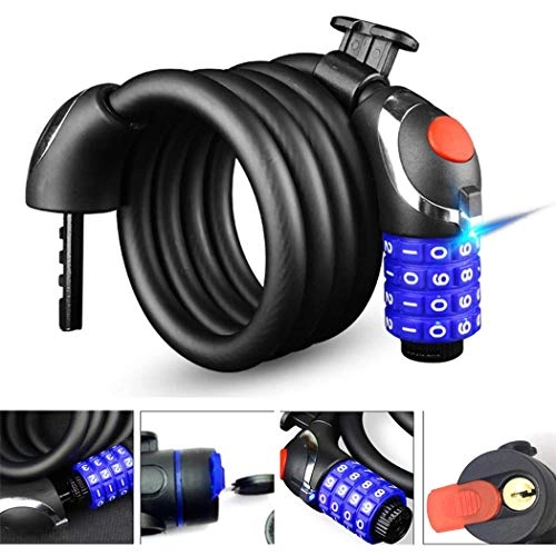 Bike Lock : Bike Lock, 4-Digit Combination Lock Security Lock LED Illuminated Luminous Mountain Bike Steel Cable Lock for Bicycle, Scooter