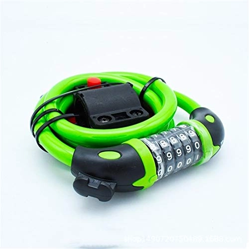 Bike Lock : Bike Lock 5 Digit Code Combination Bicycle Security Lock 1200 Mm X 12 Mm Steel Cable Spiral Bike Cycling Bicycle Lock F12.20 (Color : Green)