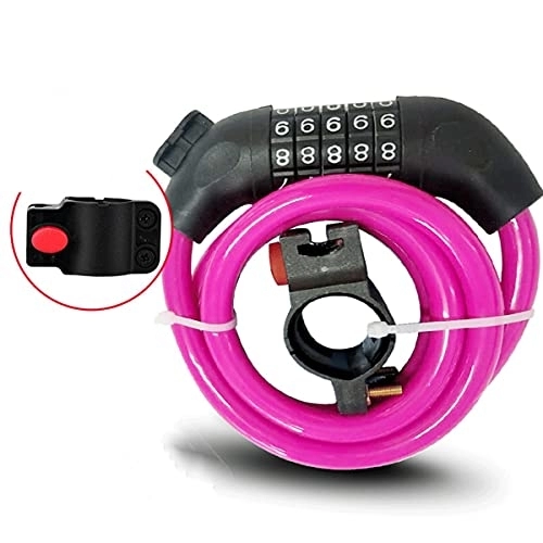Bike Lock : Bike Lock Cable, 5 Digit Password Combination Anti-Theft Bike Locks Core Steel Wire Bicycle Lock Chain Self Coiling Resettable with Mounting Bracket, (Color : Pink, Size : 1.1m-11mm) little surprise