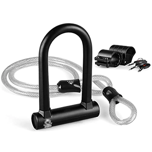 Bike Lock : Bike U Lock Heavy Duty Bike Lock Bicycle U Lock, 16mm Shackle and 120cm / 10mm Length Security Cable with Sturdy Mounting Bracket for Bicycle, Motorcycle and More