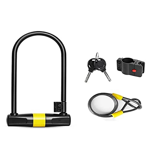 Bike Lock : Bike U Lock, Heavy Duty Combination Bicycle u Lock Shackle Security Cable with Sturdy Mounting Bracket and Key Anti Theft Bicycle Secure Locks (Color : BlackA, Size : 25cm-17cm)