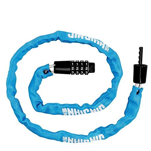 Bike Lock : HPPSLT Bike lock Bicycle Gold Chain Bicycle Small Chain Lock Four-digit Code Lock Padlock Security Bicycle Equipment MTB Anti-theft Chain Lock-black bicycle lock (Color : Blue)