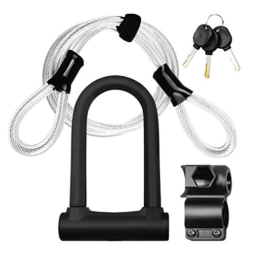 Bike Lock : KJGHJ Bike Lock Bike Lock Heavy Duty Bicycle U Lock Secure Lock With Mounting Bracket Bicycle U Lock Anti-theft MTB Road Mountain Bike Lock，bike U Lock (Color : Lock and Cable Set)