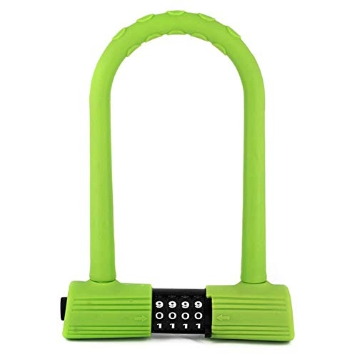 Bike Lock : KJGHJ Bike Lock Silicone Bike U-Lock Resettable Combination Digit Bicycle Lock Heavy Duty Green&Pink U-Lock (Color : Green)