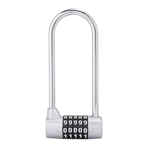 Bike Lock : KJGHJ Bike Lock Zinc Alloy Bike U-shape Anti-theft Lock Combination Digit Password Code Door Lock Extra Long Cabinet Door Padlock For Gym School, Bike U Lock (Color : Silver)