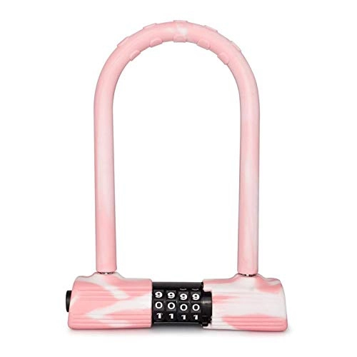 Bike Lock : KJGHJ G302 Silicone Bike U-Lock Resettable Combination Digit Bicycle Lock Heavy Duty Green&Pink U-Lock (Color : Pink)
