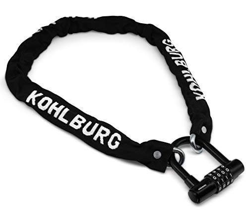 Bike Lock : KOHLBURG secure combination lock with 8mm thick chain - 110cm extra-long bicycle lock with number combination - chain lock for bicycles