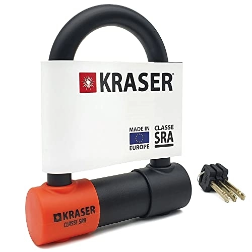 Bike Lock : KRASER KR85S Padlock U Homologated SRA Security Solid Lock 85 x 125 Diameter 18 Anti-Theft Motorcycle Scooter Bicycle