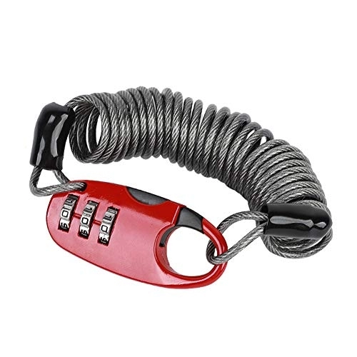 Bike Lock : Kunyun West Biking 3 Digit Combination Lock Motorcycle Bike Steel Bicycle Helmet Lock Portable Waterproof Cycling Elements (Color : Red)