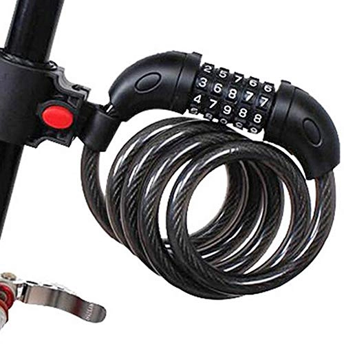Bike Lock : KX-YF Cycling Lock Bicycle Lock Cable with Mounting Bracket for Bicycle Outdoors No Key Required Ideal for Bike Electric Bike Skateboards (Color : Black, Size : One Size)