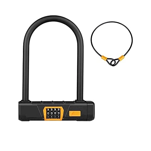 Bike Lock : Outdoor U-lock Bike Locks Heavy Duty Bicycle Combination Lock, High Security 4 Digit, Steel Cable 120cm / 48in, Anti Rust, Black
